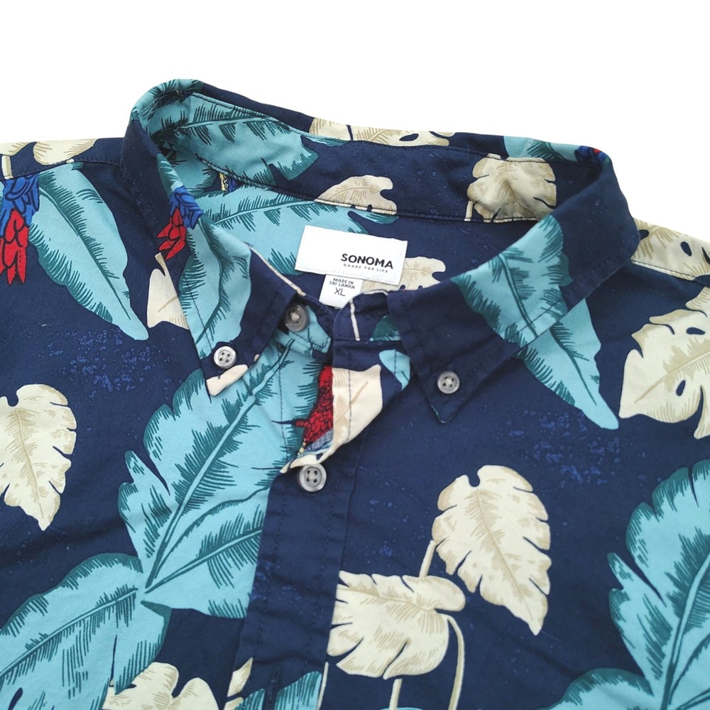 Sonoma Men's Shirt XL Parrot Palm Tree Print Short Sleeve Tropical‎ Vacation